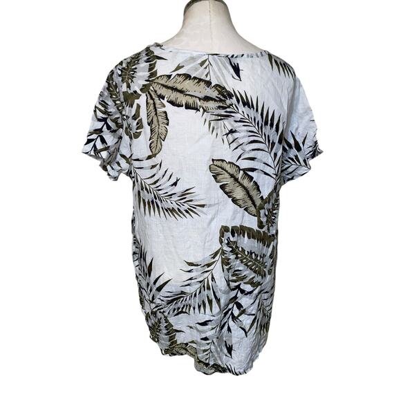 C&C California White Tropical Leaf Print Linen Short Sleeve Blouse Plus Size 1X - Picture 3 of 7